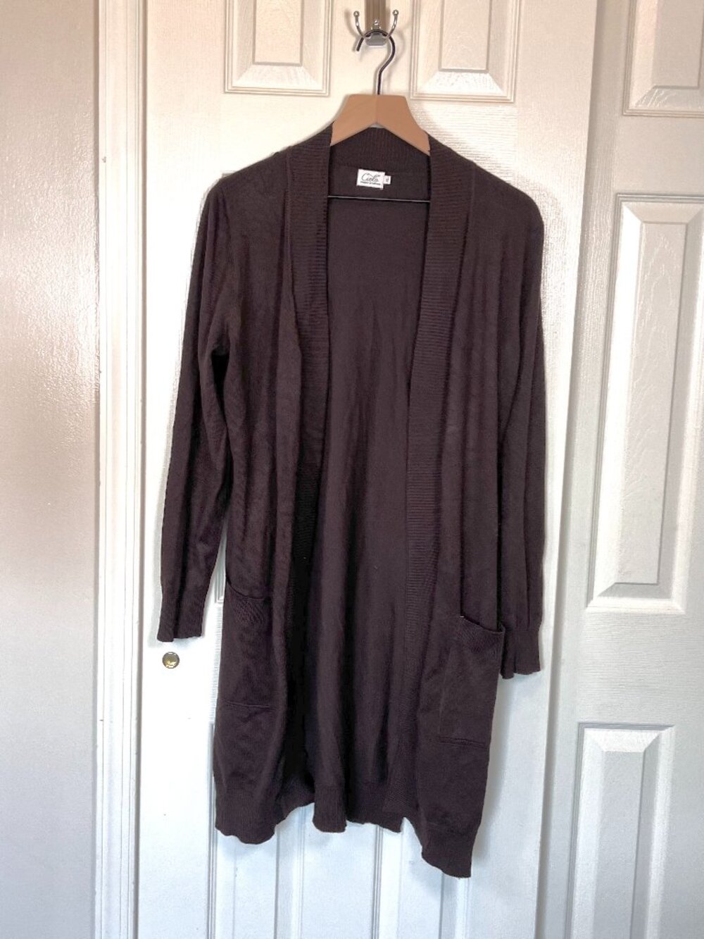 Cielo Brown Long Open Cardigan with Side Slits Pockets  Size XL Loungewear Cozy